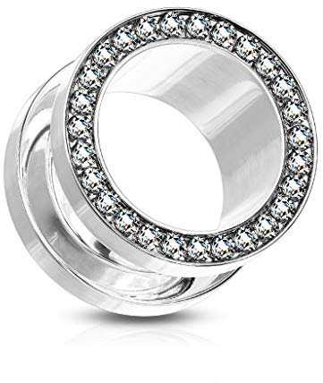 beyoutifulthings Ohr-Tunnel Zirkonia-Rand Silber Clear Ohr-Piercing Edelstahl Ohr-Schmuck Screw Fit Flesh Plug Schraub-Verschluss 8mm
