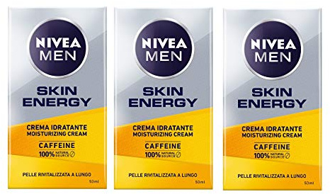 NIVEA MEN Skin Energy Feuchtigkeitsspendende Gesichtscreme im 3er Pack (3 x 50 ml), vitalisierende Gesichtscreme für Herren, energetisierende Gesichtscreme, angereichert mit 100% natürlichem Koffein