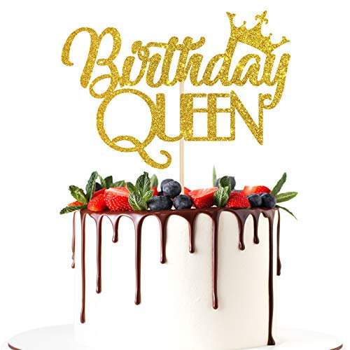 Halodete Glitter Birthday Queen Cake Topper - Happy Birthday Decoration for Girl - Happy Birthday Cake Topper Gold