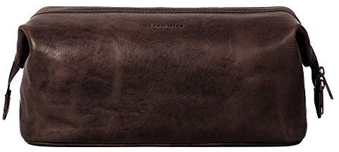 HOLZRICHTER Berlin Kulturbeutel No 5-2 (L) Schokoladenbraun - Große, hochwertige Kulturtasche handgefertigt aus Premium-Leder