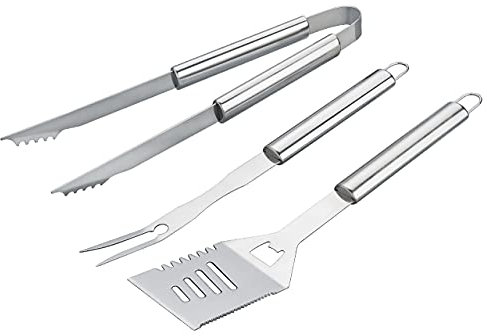 Tarrington House Set de Utensilios para Barbacoa, Acero Inoxidable, Apto para barbacoas de Gas y carbón, Plata, 3 Piezas