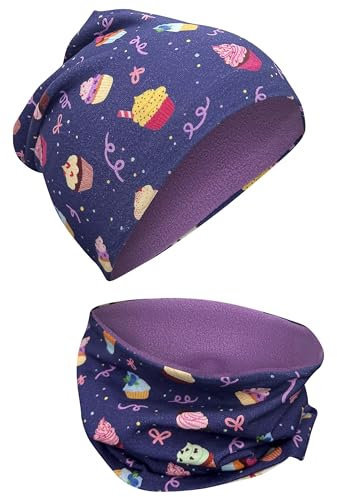 HECKBO Cookies Winter Beanie & Kinderschal - 2-6 Jahre - Baumwolle + Fleece - Schlupfmütze mit Namen - Mädchen Design