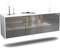 TV Schrank Lowboard hängend - Ludwigshafen - Korpus Weiss matt - Front Hochglanz Design Grau- (136x47x35cm) - Push to Open Technik & hochwertigen Leichtlaufschienen - Made in Germany
