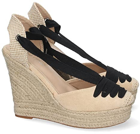 shoes&blues.es 62845-Sandalia de Cuna para Mujer, Forrado de Yute, con Pala Cerrada, y Cierre de Cordones, Primavera Verano 2022. Talla 36 Negro