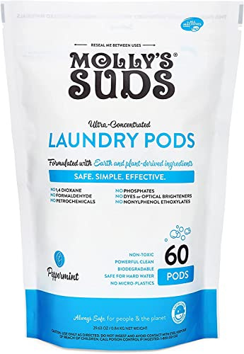Molly's Suds Laundry Detergent Pods | Natural Detergent for Sensitive Skin | Ultra Concentrated and Stain Fighting (Peppermint - 60 Count)