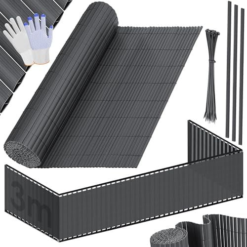 KESSER® PVC Sichtschutzmatte Sichtschutzzaun 90x300cm Balkonverkleidung Windschutz verstärkte Lamellen für Garten Balkon & Terrasse Balkonumrandung inkl Kabelbindern, Abdeckung & Handschuhe Anthrazit