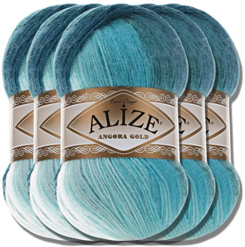 Alize 5x 100g Angora Gold Batik Premium Schurwolle mit Farbverlauf Wolle Strickgarn Baby Babywolle Akzente Accessoire zum Häkeln Stricken Kleidung (1892)