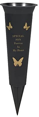 PHG Limited Edition Graveside Flower Vase with Personalised Verse | Unique Grave Side Flower Pot | Memorial Gift for Loved One | Durable Plastic Flower Holder | 33 x 11 (Son Black)