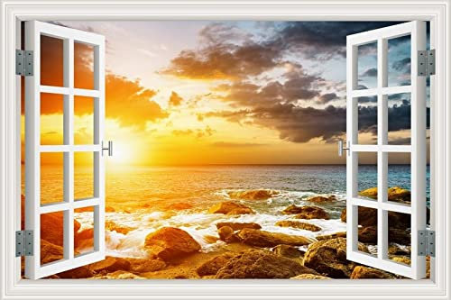 MUMUWUSG Etiqueta De La Pared Del Vinilo 3D Puesta De Sol Cielo Playa Paisaje Mural Pared 3D Fotomurales Decorativos Papel Tapiz Estéreo 3D Fotomurales 3D Fotomural Vinilo Papel Pintado 70X50Cm