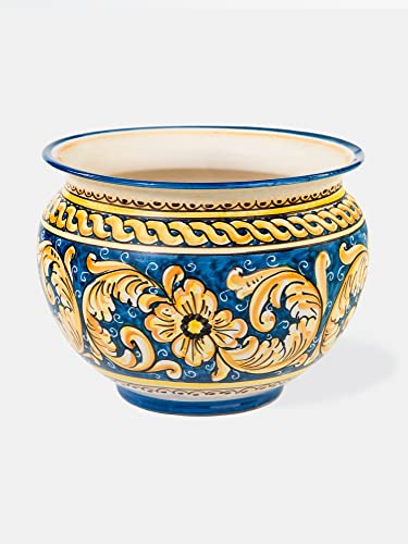 Terrecotte del Sole - Sottovaso in ceramica siciliana originale decoro floreale e geometrico 40 x 30 cm, realizzato e decorato a mano.