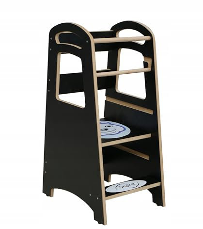 Skyline Tour d'apprentissage d'observation Enfant Montessori Pliable Chaise Réglable en Hauteur à partir de 1 an Learning Tower Meubles d'intérieur Chambre d'enfant Kitchen Helper Noir Ours
