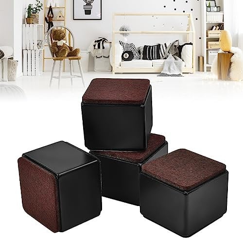 ZACUDA 4 PCS 50mm Lift Furniture Risers, 60mm Dia Heavy Duty Bed Raisers Cover Self Adhesive Desk Riser Blocks Chair Leg Extenders Adds 50mm Height to Sofa Cabinet Supports 2000kg/4409lb, Square Black