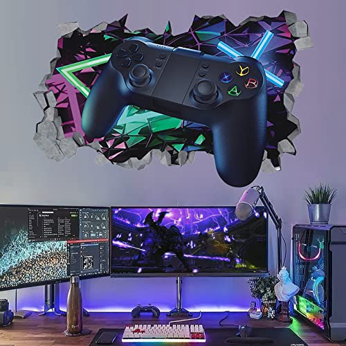 KAIRNE 3D Wandtattoo Gamer,Wandtattoo Kinderzimmer Jungen,Bunte Gamer Poster,Gaming Wandbild für Schlafzimmer,Wandtattoo Junge Teenager,Videospiel Wandstikcer für Jugendzimmer Deko Geschenk