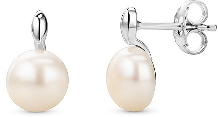 Orovi Boucles d'Oreilles Femme Argent- Boucle d'Oreille Argent Sterling 925 pour Fille- Perle Blanche Pendante- Clou D'oreille 8x13mm