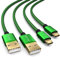 2x 4m Cable de carga para PS4 Controller, Micro USB Cable de carga, Cable Micro USB, Nylon, Micro USB, Cubierta de tela, Enchufe de aluminio, Verde-Negro
