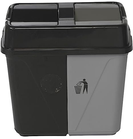 URBNLIVING 40L Duo Kitchen Bin Waste Garbage Can 2 Compartments With Bas Connectors (Black/Grey)
