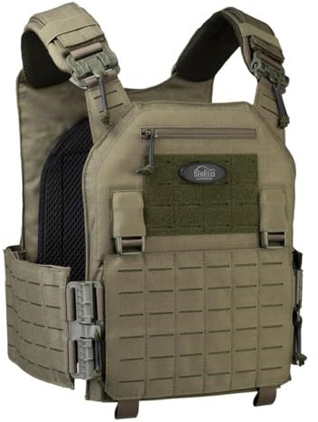 SHIELD Germany® SK4 / NIJ IV Plattenträger Weste mit und ohne SK4 Platte Taktische Schutzweste, schusssichere Weste (Steingrau Oliv, Ohne Ballistik)