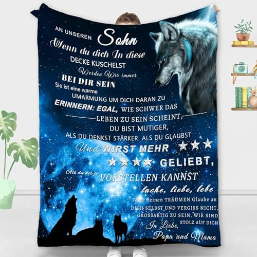 ACCZ Personalisierte Decke für Sohn von Mama und Papa, Kuscheldecke Flauschige Geschenke, Geburtstagsgeschenk für Junge, Abschluss-Geschenke