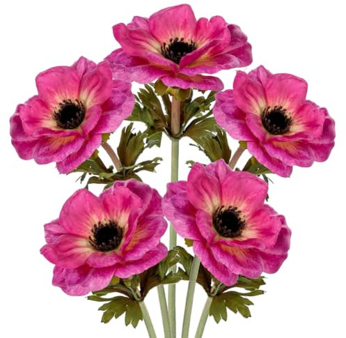 Briful 5er Set Künstliche Anemonen Kunstblumen Wie Echt Kunstzweige Rosa Frühlingsblumen, Länge 53 cm, Dekoblumen für Blumengesteck Home Resto Büro Dekoration