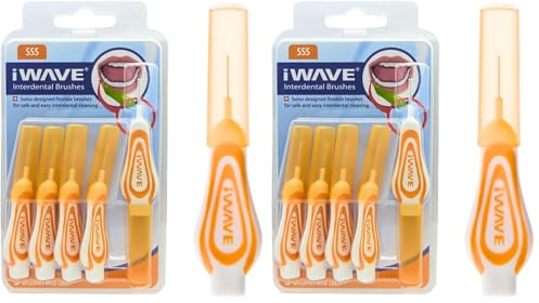 iWave Interdental Brushes Fine Size 0.45 mm Orange Pack of 10 – Interdental Cleaning Brushes for Total Teeth Cleaning Plaque Removal Tool
