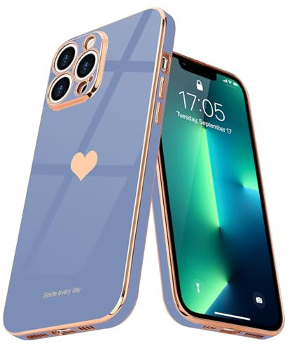 Teageo for iPhone 13 Pro Max Case Cute Heart Pattern for Women Girls Slim Luxury Bling Plating Soft TPU Anti-Scratch Shockproof Bumper Phone Case for iPhone 13 Pro Max, Cool Grey