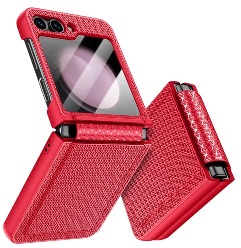 Doeshine for Samsung Galaxy Z Flip 5 Case with Back Screen Protector & Hinge Protection, Slim Fit Stylish Texture Non-Slip Hard Shockproof Protective Cover for Samsung Galaxy Z Flip 5 (Red)