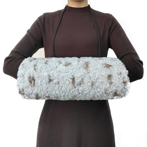SwirlColor Hand Muff, grau mit Flecken Weiche Faux Pelz Hand Muff mit Strap Tasche Praktische Hand Warmer Muff für Frauen Männer, mit transparentem Haken