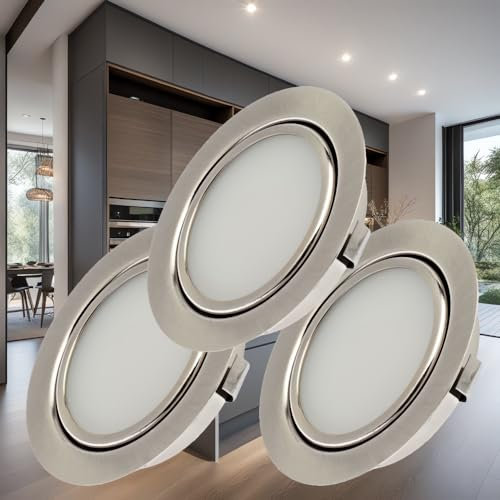 Lichtfaktor24 LED Möbeleinbaustrahler 12V ultra flach 3 x 3W Einbauleuchten Emilia 180lm mit LED Trafo und 230V Zuleitung 3000K Warmweiß Lochausschnitt: 55 bis 60mm