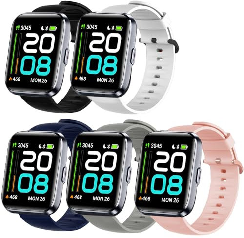 Blueshaweu Bracelet Compatible avec ID208 PLUS Smart Watch Bracelet,Bande de Remplacement en Silicone Compatibles avec ENOMIR/WMK/Quican ID208 PLUS 1.8 Smartwatch (5 Packs)