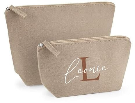 Kosmetiktasche Filz - Schminktasche personalisiert - Geschenkidee - Kulturbeutel - Kosmetikbeutel mit Namen - Filztasche (Sand, S)