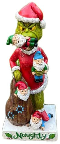 FIYSON Grinch zwerg Massaker, Gartenzwerg-Statuen Außendekoration, Grinch-Esszwerge Skulptur, Lustige Zwerge Resin Statue, Außenstatue für Patio, Rasen, Feengarten Hofkunstdekoration,17cm