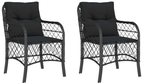 vidaXL Gartenstühle mit Kissen 2 STK. Schwarz Poly Rattan