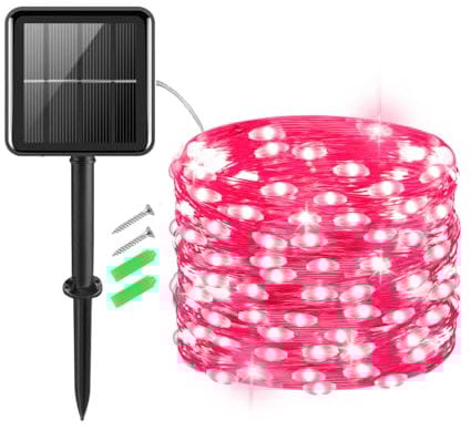 Gcstnn Outdoor Solar Lights, 5M 50 LED Fairy Lights, Copper Wire 8 Modes Waterproof Solar String Lights for Garden, Christmas Tree, Yard, Bedroom, Gate Indoor/Outside Decorations(Pink)