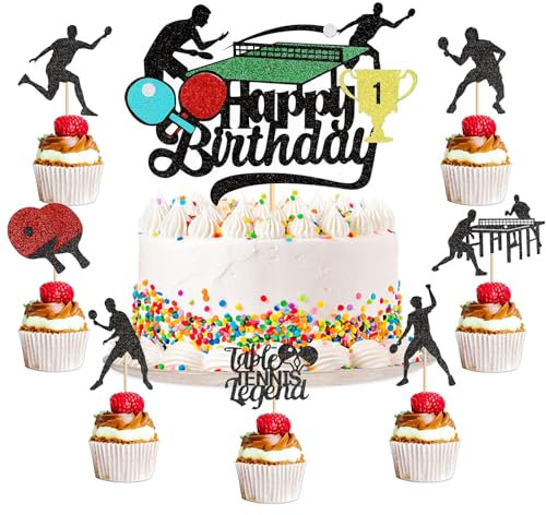 OVOparty 15 Stück Tischtennis Tortendeko Jungen, Tischtennis Kuchen Deko Kindergeburtstag, Cake Topper Set, Happy Birthday Topper für Kinder Geburtstag Party Kuchen Dekoration Supplies (A)
