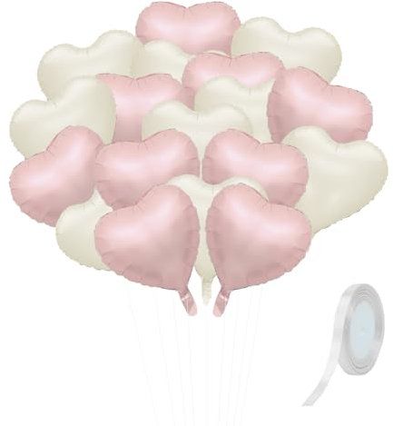 20 Pièces De Ballons En Forme De Coeur, 1 Rouleau D'Attaches Pour Ballons, Ballons Crème, Ballons D'Ambiance, Ballons En Film D'Aluminium D'Amour, Décorations De Ballons De Fête