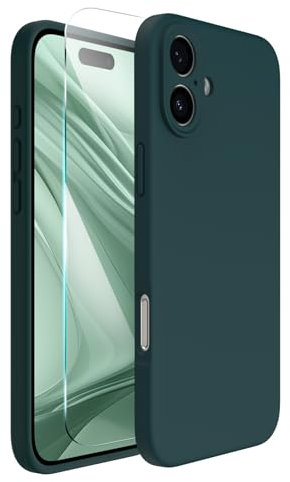 ACRONIX Compatible with iPhone 16 Case 6.1, with 1 x Screen Protector, Liquid Silicone Case Comprehensive Protection Cover Slim Shockproof Gel Rubber Phone Case for iPhone 16 6.1inch-Oliver Green