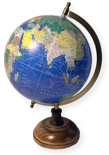 20cm Globe with Wooden Base & Metal Arc - Rotating Vintage World Globe, Educational Geographic Desktop Accessory