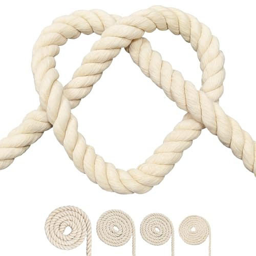 Corde en coton, cordon en coton noir, 3 brins torsadés pour macramé (beige, 10 mm x 10 m)