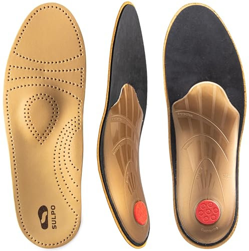 SULPO Orthopädische Einlegesohlen - Comfort Schuheinlagen aus echtem Leder mit Fußgewölbe Unterstützung bei Plattfuß und Mittelfuß Beschwerden - Einlagen Schuhe Damen und Herren 1 Paar (44)
