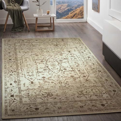 Taracarpet Teppich Kurzflorteppich, Wohnzimmerteppich, Orientteppich aus Polyester n Regenbogenfarben absolut Modern fürs Wohnzimmer Schlafzimmer Kinderzimmer beige 80x150 cm