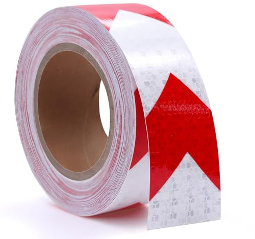TETEWEVER Reflektorband Selbstklebend Warnband 5cm×25m Reflektierendes Klebeband Warnklebeband Rot Weiß für Fahrzeuge Autos Sicherheit Warnung