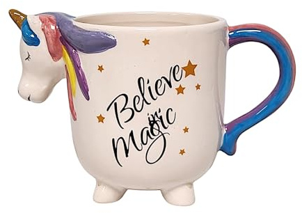 Divas World 3D Ceramic Believe in Magic Unicorn Mug & Cowboy Boot Mug Western Themed Lucky Horse Shoe 300ml Unique Cute Coffee Mugs Gift Box (Unicorn - White, One Size)