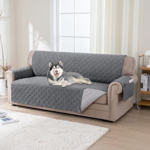 BellaHills Wasserdicht Sofaüberzug Übergröße 3 Sitzer (51x198cm), Waschbar Sofaüberwurf für Kinder, Weicher Möbelschutz Couchbezug mit Gummiband, Grau