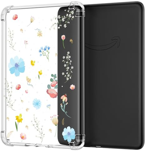MoKo Case for All-new 7 Kindle Paperwhite (12th Generation-2024) and Kindle Colorsoft Signature Edition 2024 Ultra Thin Clear Flexible Transparent TPU Skin Bumper Back Cover Shell, Blue Garden