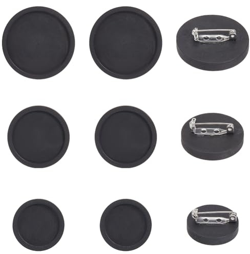 SUNNYCLUE 24 pièce de 3 tailles de Base de Broches en Bois pour Cabochons Vierges en Vrac Plateau Rond en Bois Naturel Noir de Base Paramètres de Cabochons de Broche à Revers avec Épingles de Sûreté e
