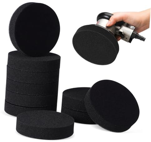 Mikikit 10pcs Soft High Density Buffing Sponge Pads for Car Polishing Drill Sander Attachment Black Flat Sponge Backing Pads for Automotive Sanding Tools