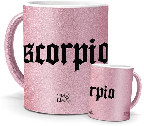 Tazas Únicas | Escorpio | Edición Especial Purpurina Rosa | Mensaje Auténtico para Fans del Zodiaco | Tazas para Café, Té... | Regalo Original de Horóscopos.
