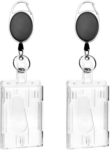 2 Stück Ausweishülle mit Clip, Kartenhülle Hartplastik Busfahrkarten Hülle | Schüler ID Card Holder, Kartenhalter Ausweishülle Hartplastik Dienstausweis Hülle, Vertikal Badge Holder für Büro Schulbedarf