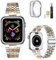 MioHHR Compatible with Apple Watch Strap 42mm, Solid Stainless Steel Metal Band for iWatch Series 10 Men and Women (Silver/Rose Gold)