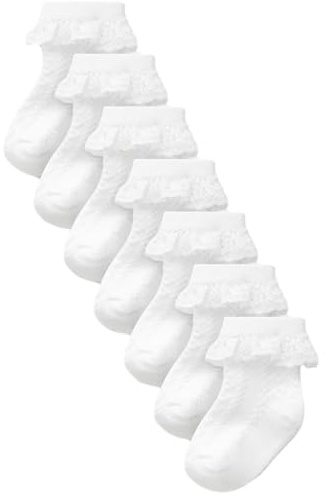 Next Bambina Confezione da 7 paia di calzini in pizzo per neonati Bianco 6 Mesi